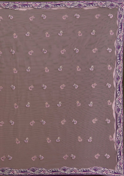 Purple Cording Raw Silk Readymade Lehenga-Koskii