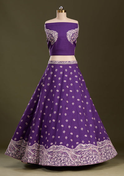 Purple Cording Raw Silk Readymade Lehenga-Koskii