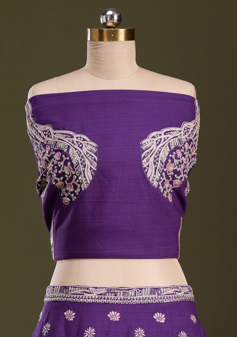 Purple Cording Raw Silk Readymade Lehenga-Koskii