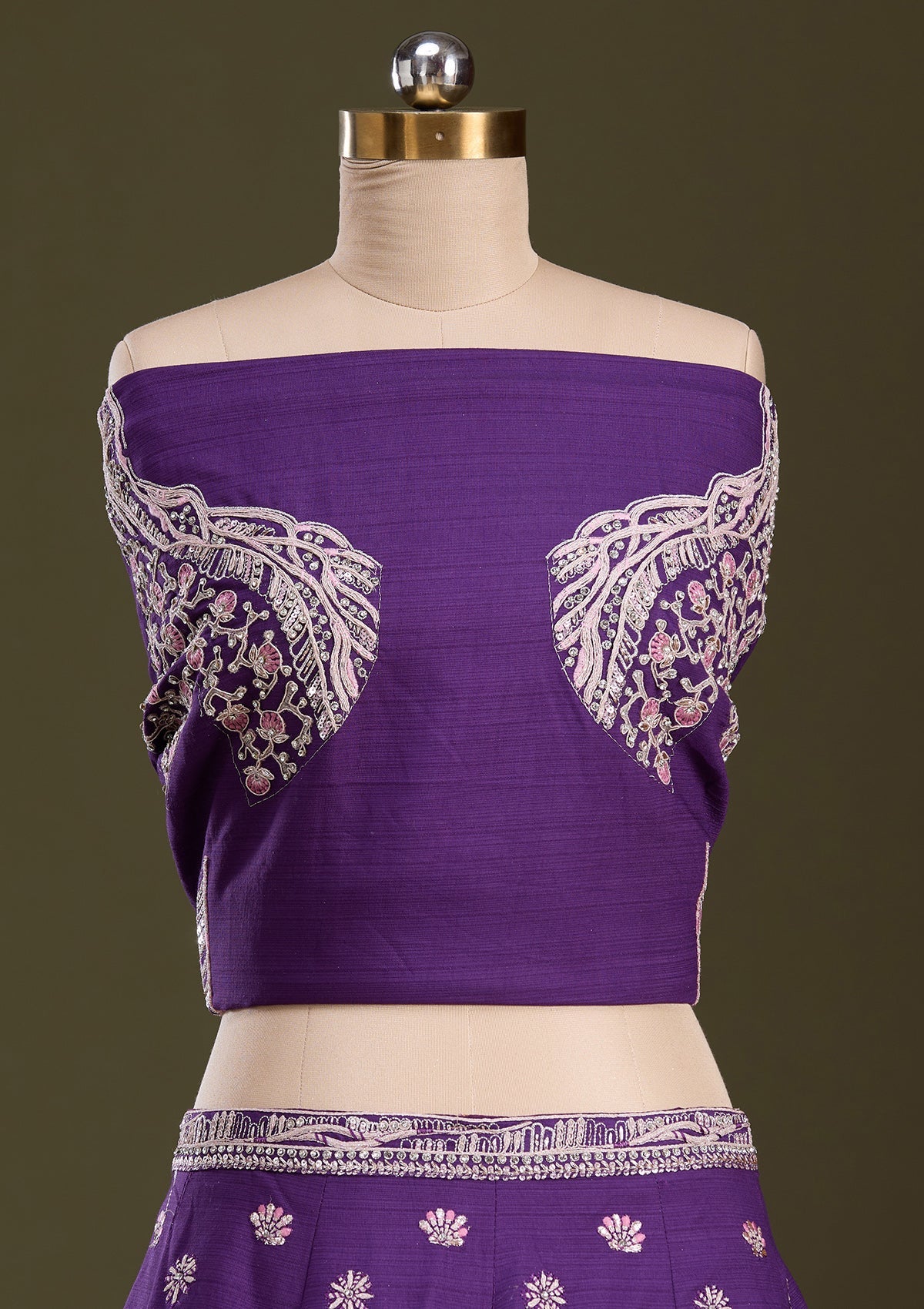 Purple Cording Raw Silk Readymade Lehenga-Koskii