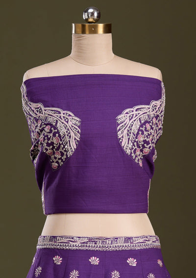 Purple Cording Raw Silk Readymade Lehenga-Koskii