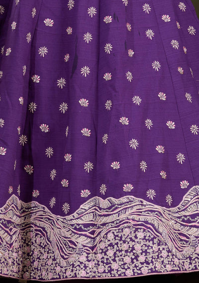 Purple Cording Raw Silk Readymade Lehenga-Koskii