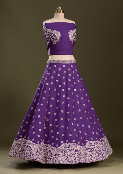 Purple Cording Raw Silk Readymade Lehenga-Koskii