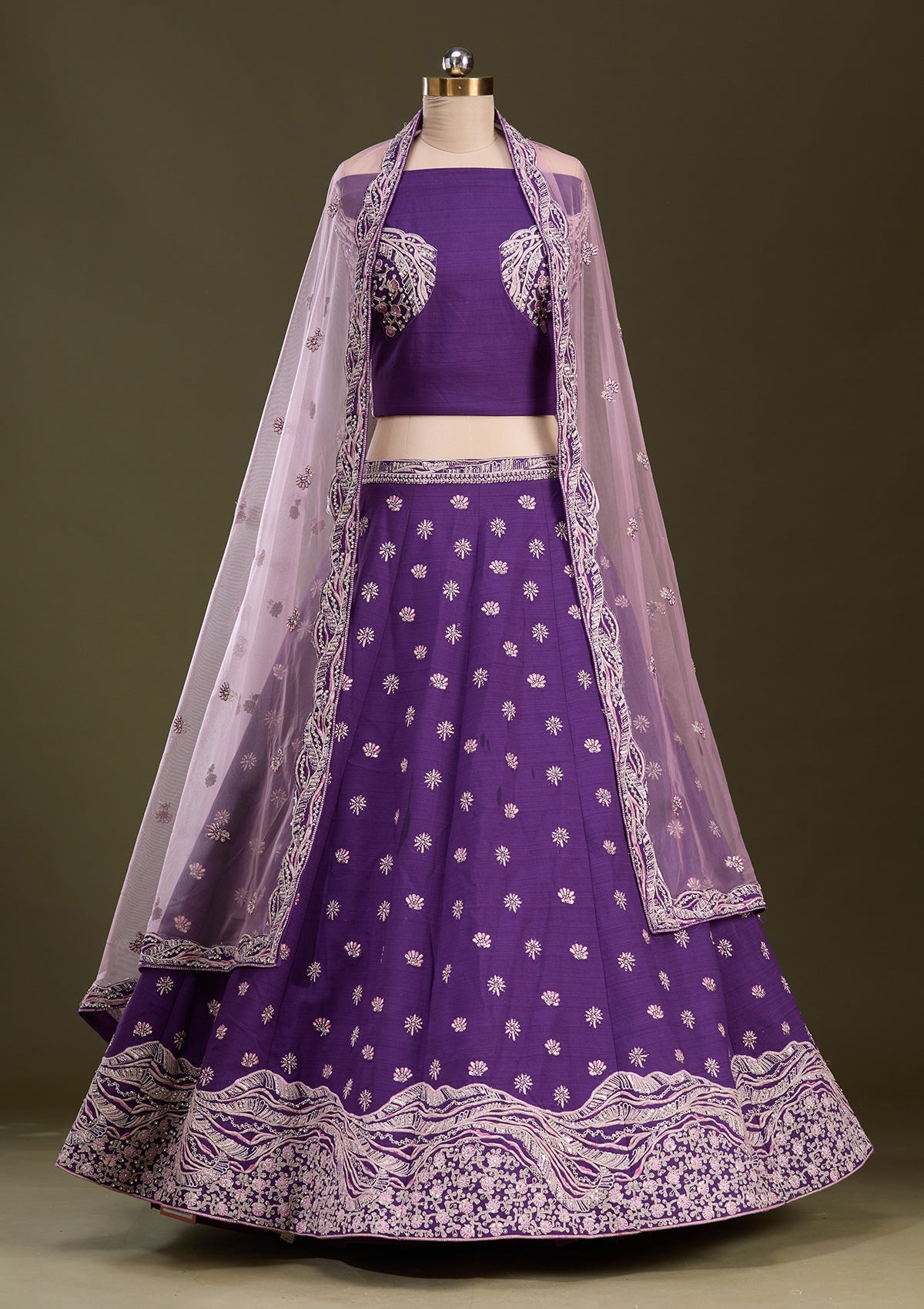 Purple Cording Raw Silk Readymade Lehenga-Koskii