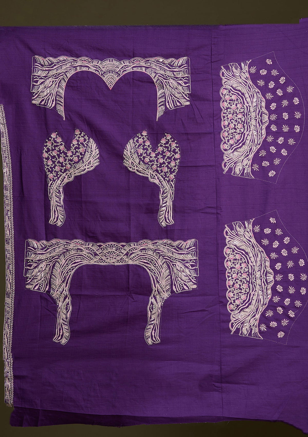 Purple Cording Raw Silk Readymade Lehenga-Koskii