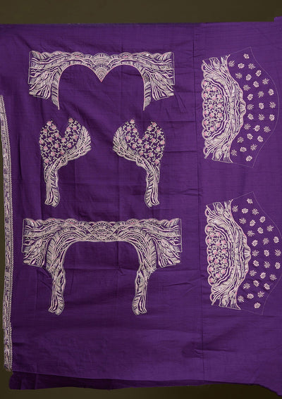 Purple Cording Raw Silk Readymade Lehenga-Koskii