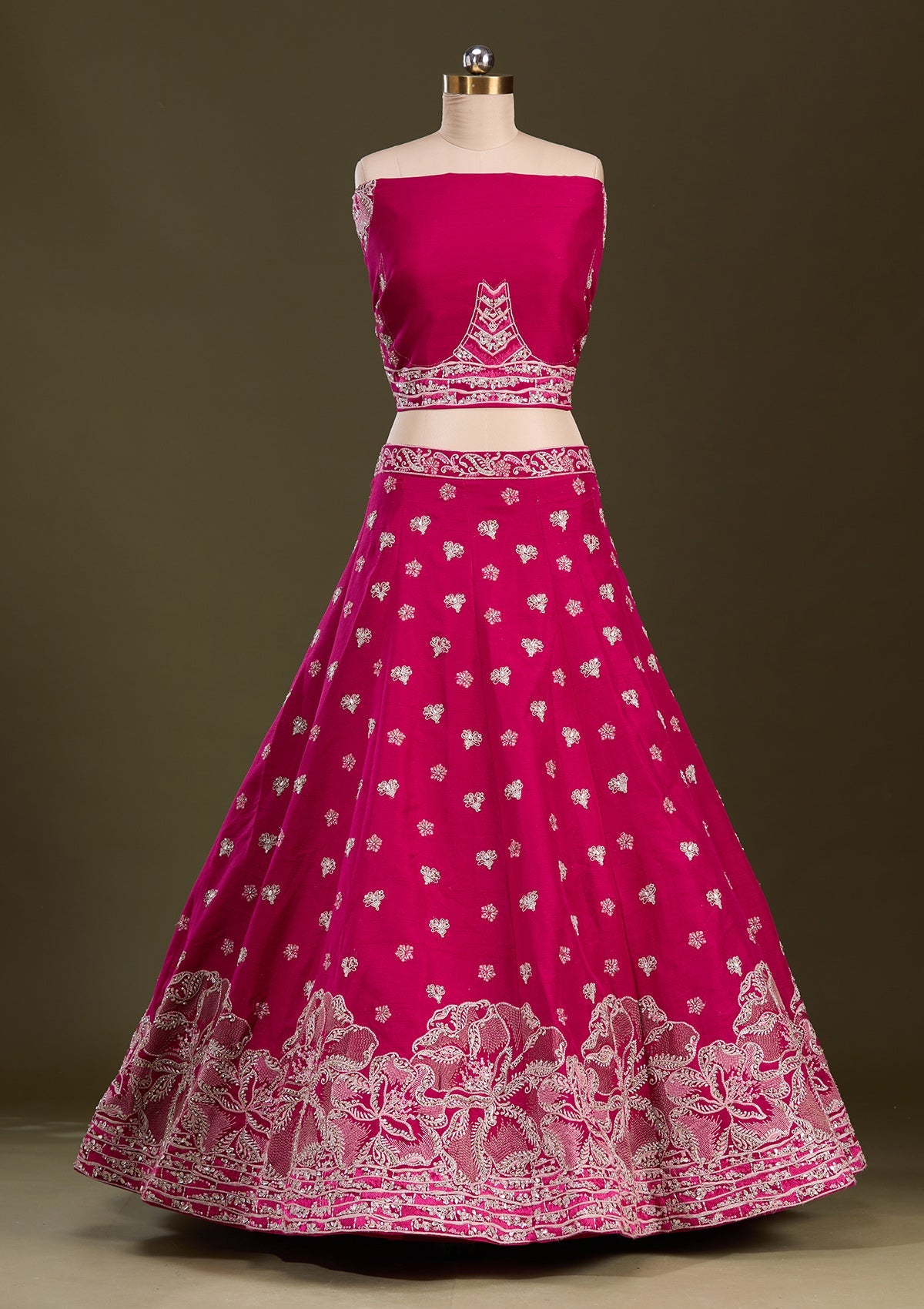 Rani Pink Cording Raw Silk Readymade Lehenga-Koskii