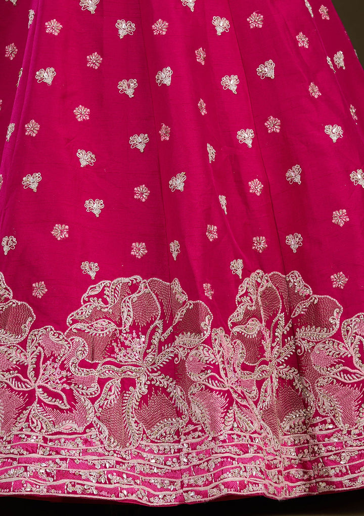 Rani Pink Cording Raw Silk Readymade Lehenga-Koskii