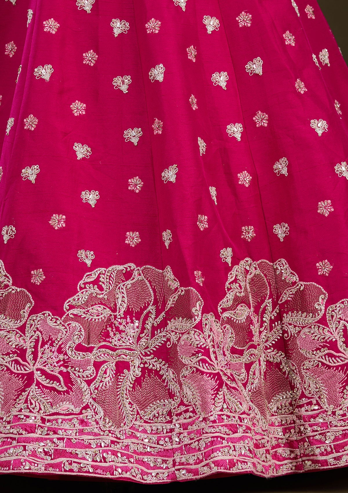 Rani Pink Cording Raw Silk Readymade Lehenga-Koskii