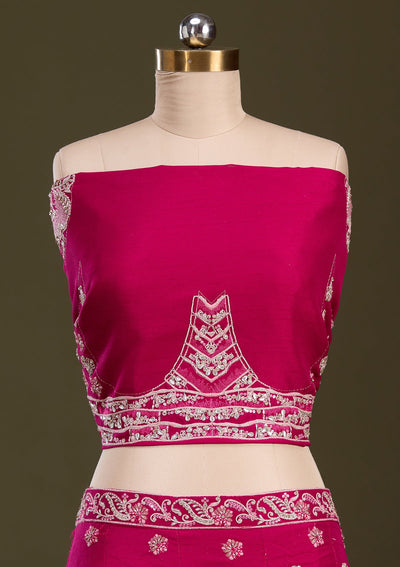 Rani Pink Cording Raw Silk Readymade Lehenga-Koskii