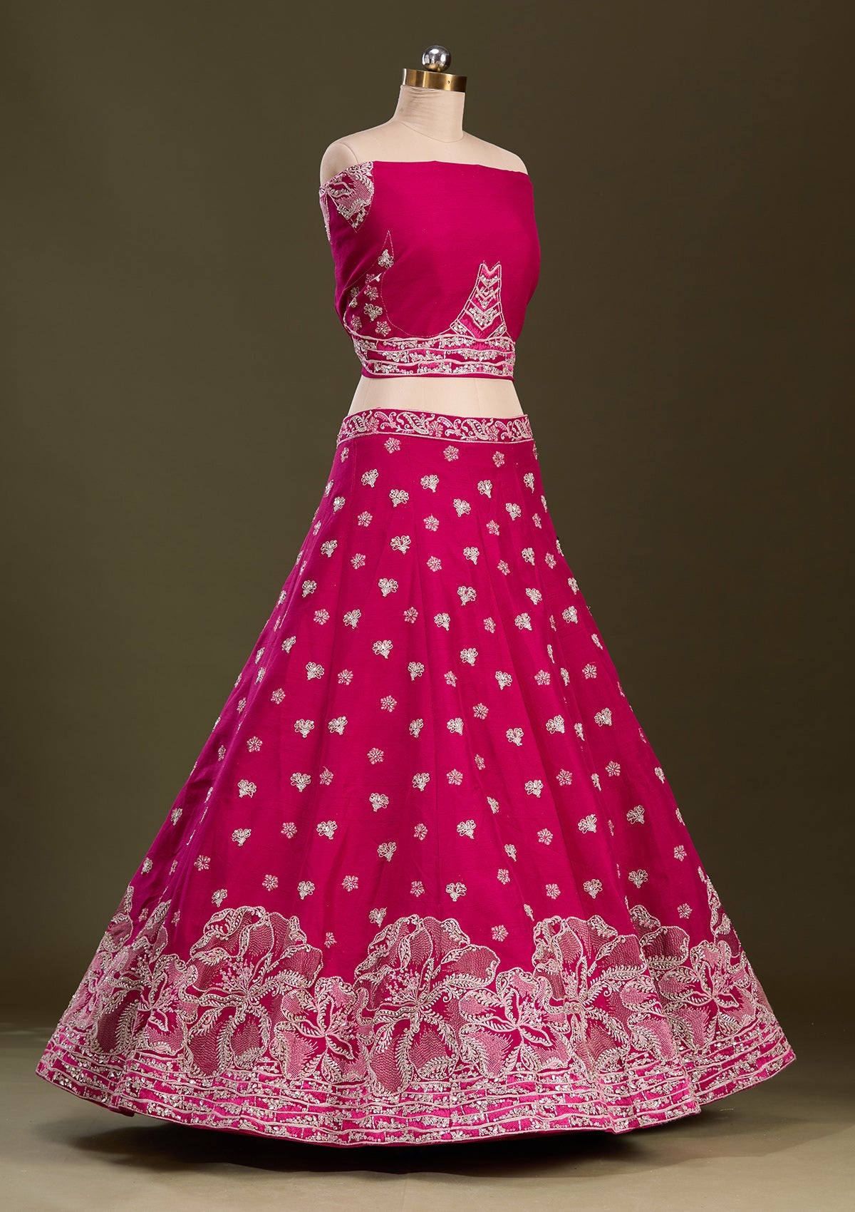 Rani Pink Cording Raw Silk Readymade Lehenga-Koskii