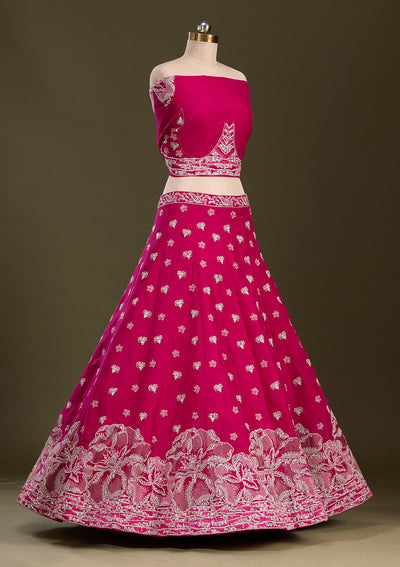 Rani Pink Cording Raw Silk Readymade Lehenga-Koskii