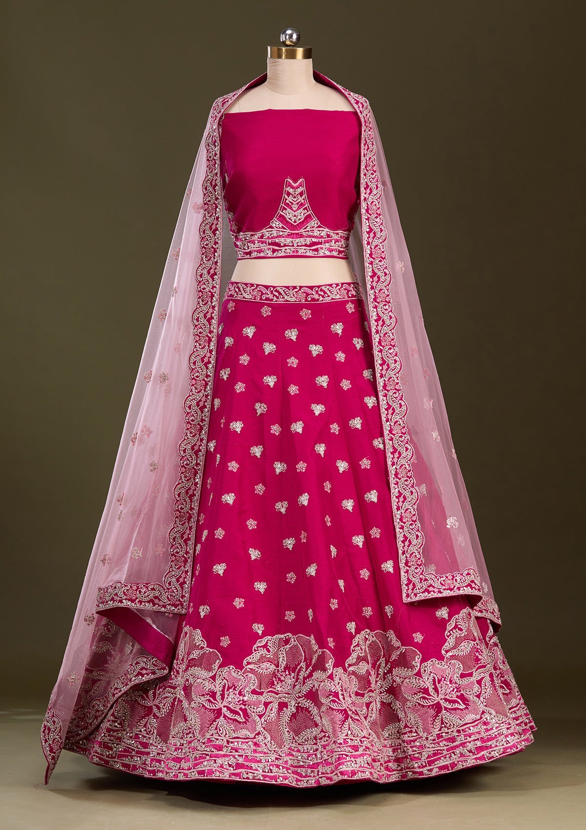 Rani Pink Cording Raw Silk Readymade Lehenga-Koskii