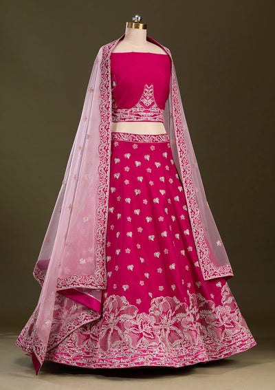 Rani Pink Cording Raw Silk Readymade Lehenga-Koskii