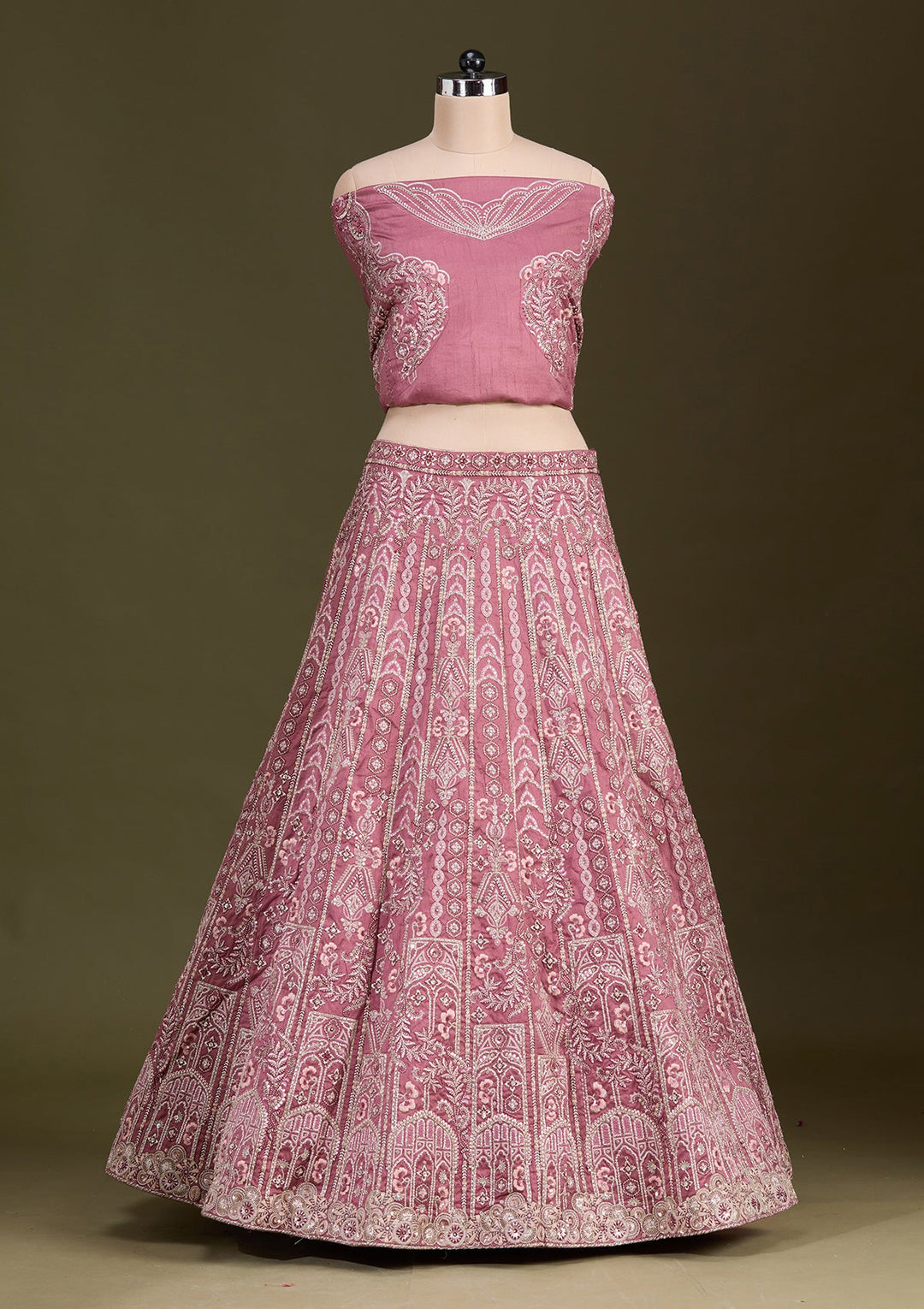 Peach Cording Raw Silk Readymade Lehenga-Koskii