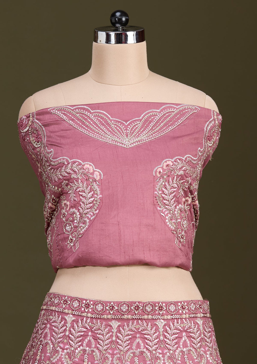 Peach Cording Raw Silk Readymade Lehenga-Koskii
