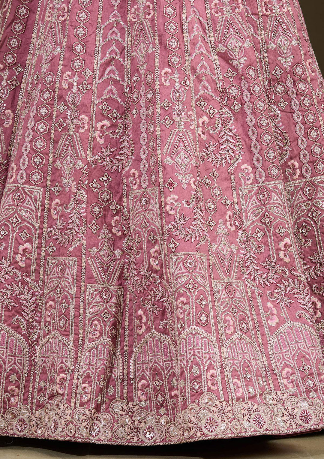 Peach Cording Raw Silk Readymade Lehenga-Koskii