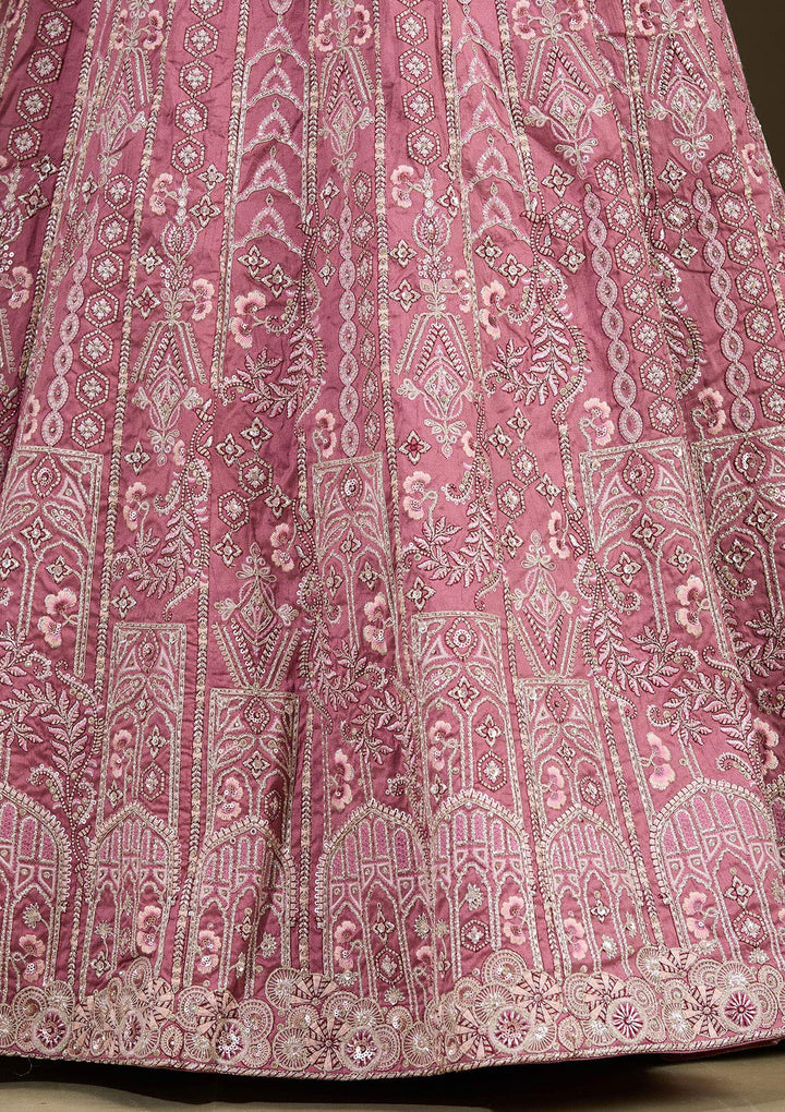 Peach Cording Raw Silk Readymade Lehenga-Koskii