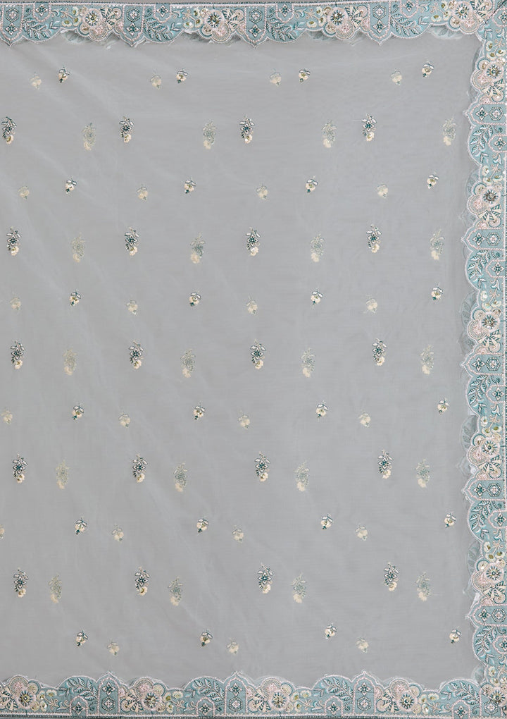 Sea Green Cording Raw Silk Readymade Lehenga-Koskii