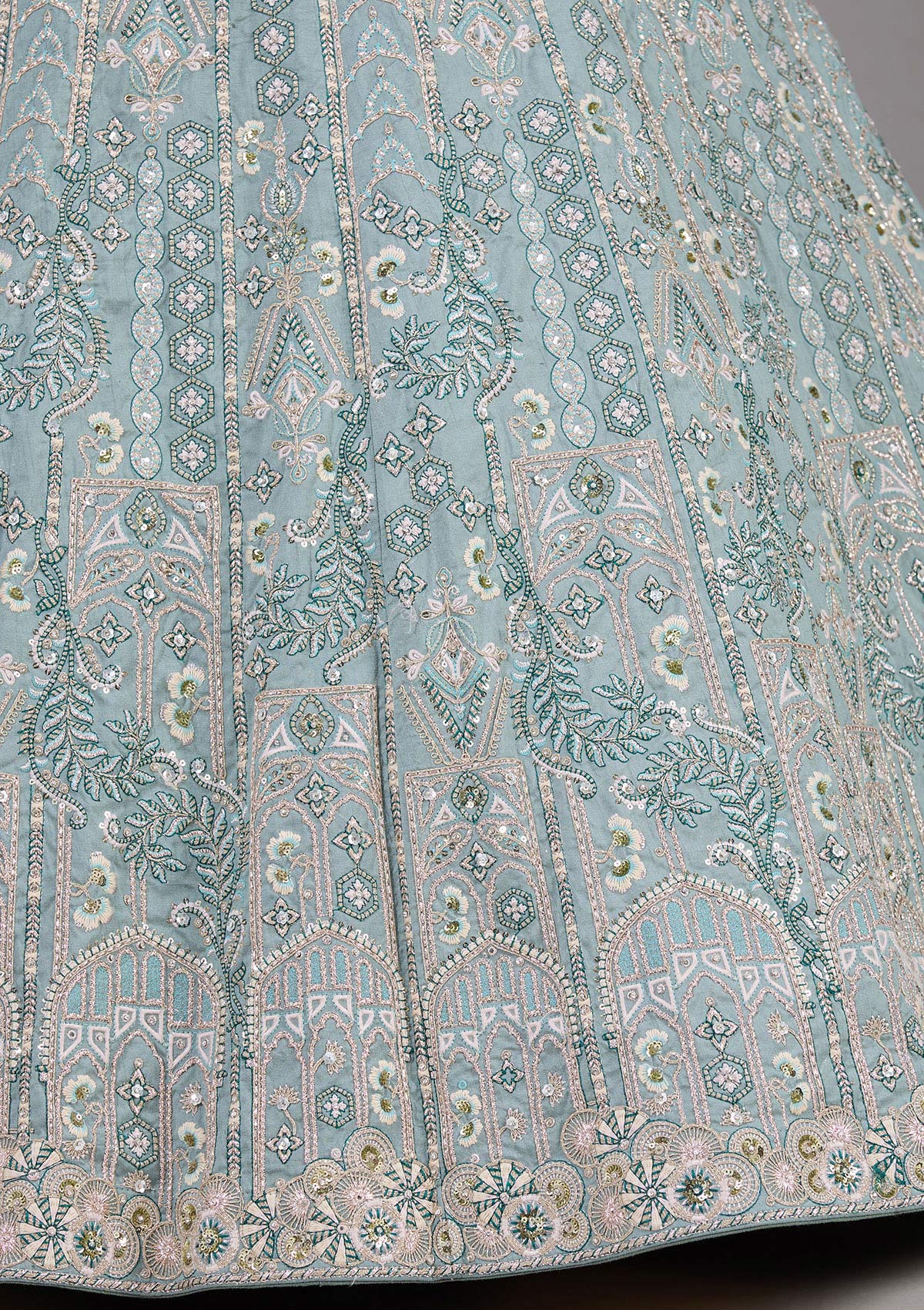 Sea Green Cording Raw Silk Readymade Lehenga-Koskii