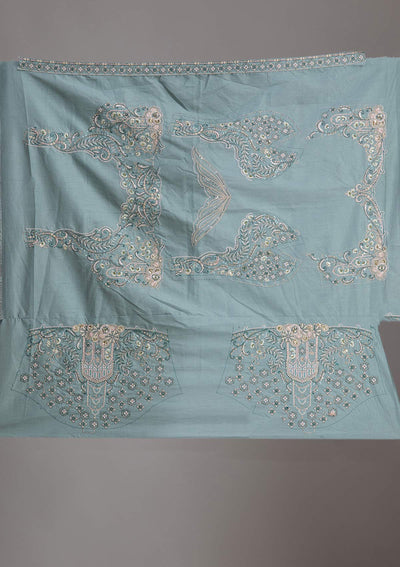 Sea Green Cording Raw Silk Readymade Lehenga-Koskii