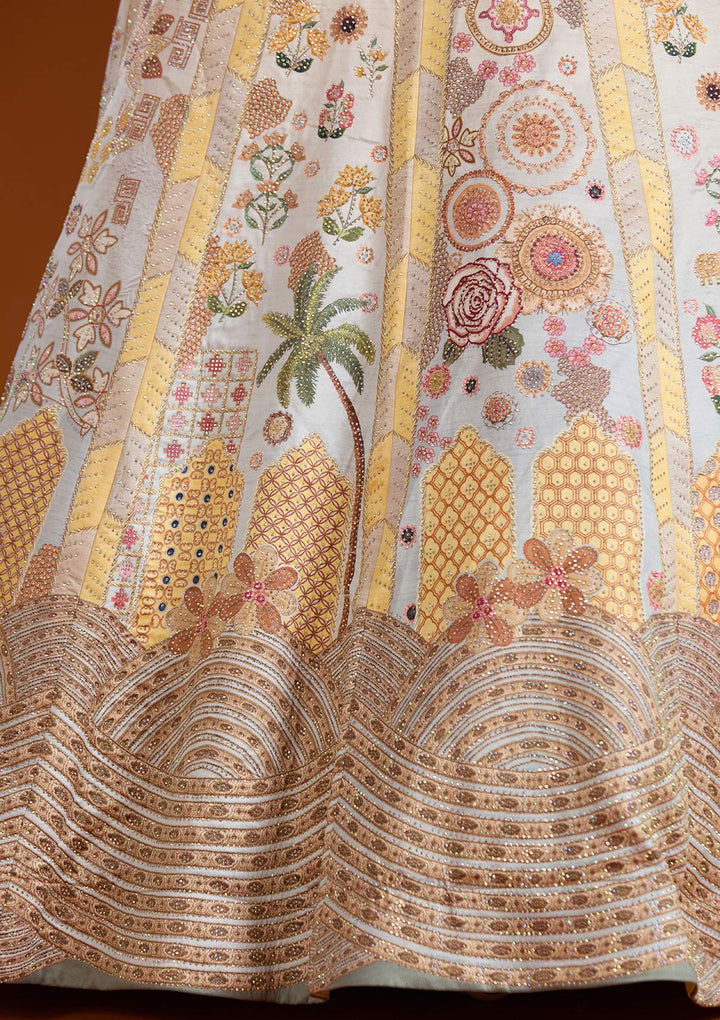 Yellow Stonework Soft Raw Silk Semi-Stitched Lehenga-koskii