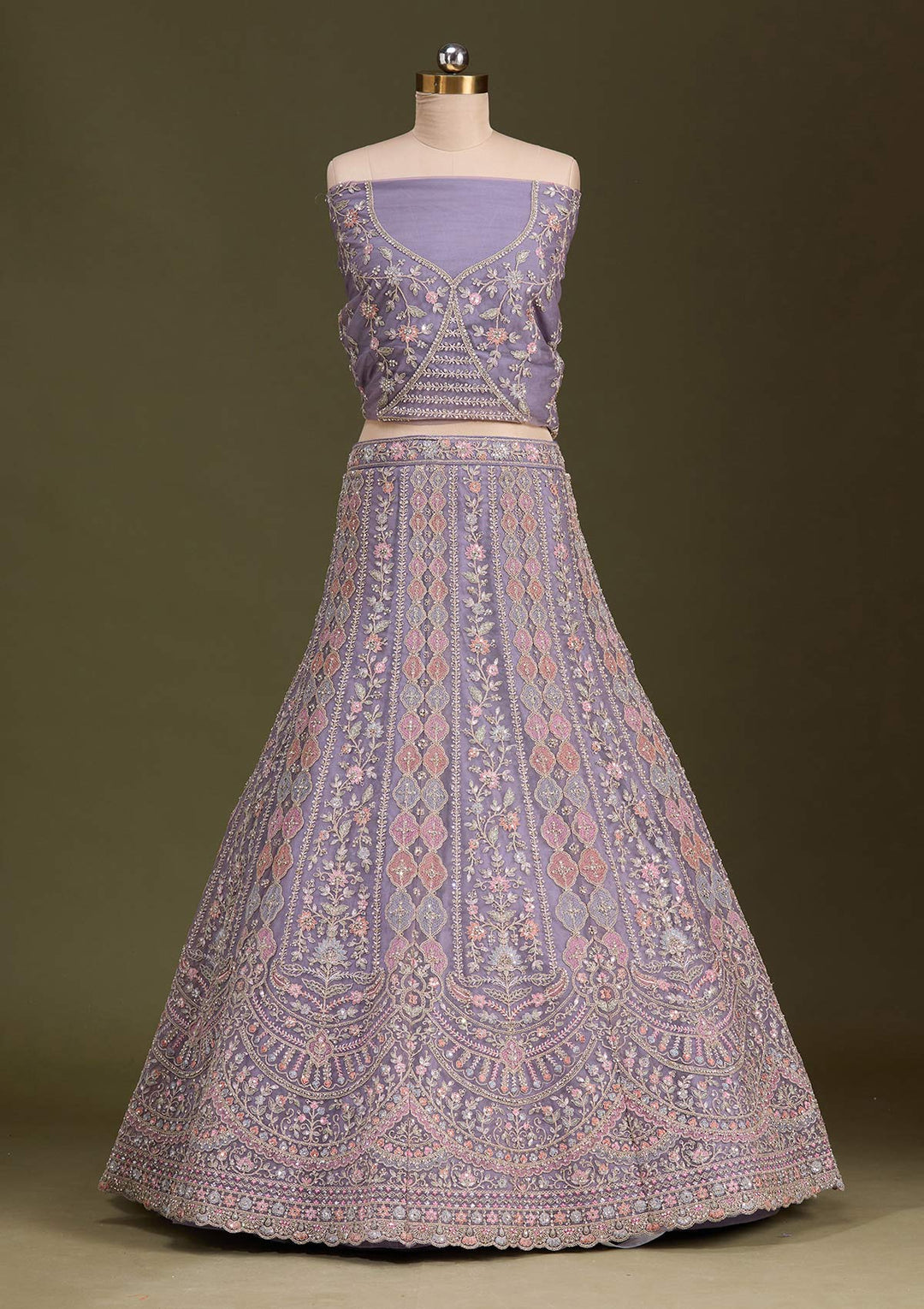Lavender Cording Net Readymade Lehenga-Koskii