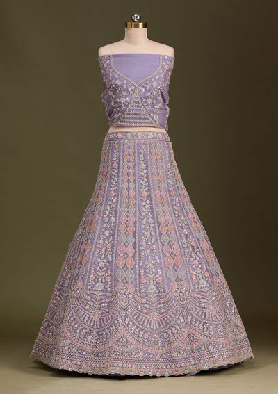 Lavender Cording Net Readymade Lehenga-Koskii
