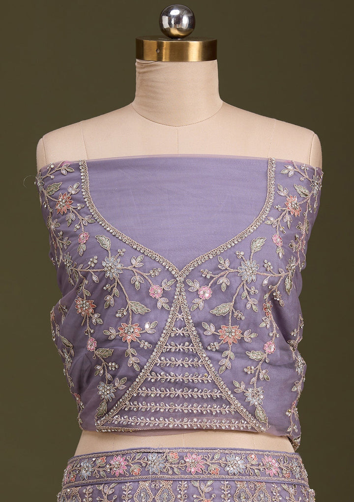 Lavender Cording Net Readymade Lehenga-Koskii