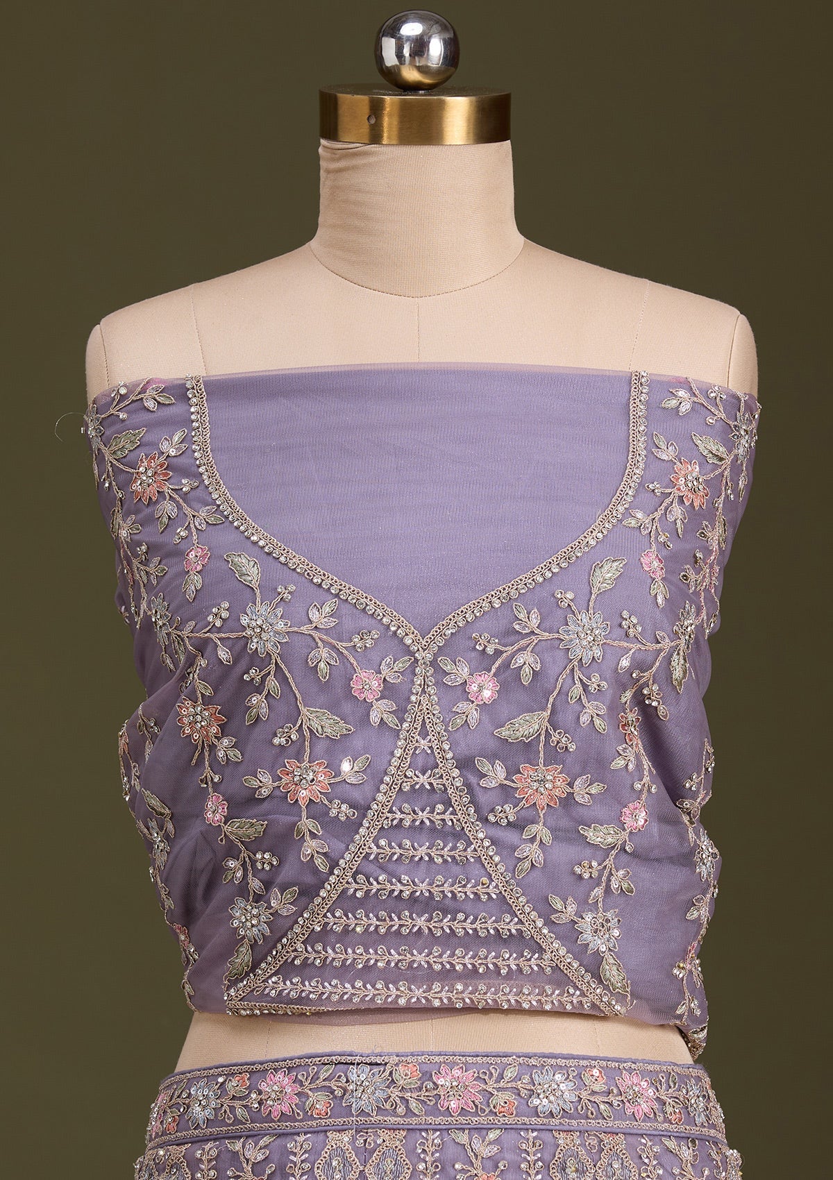 Lavender Cording Net Readymade Lehenga-Koskii
