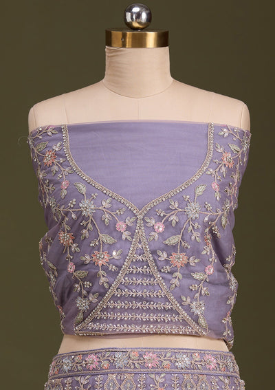 Lavender Cording Net Readymade Lehenga-Koskii