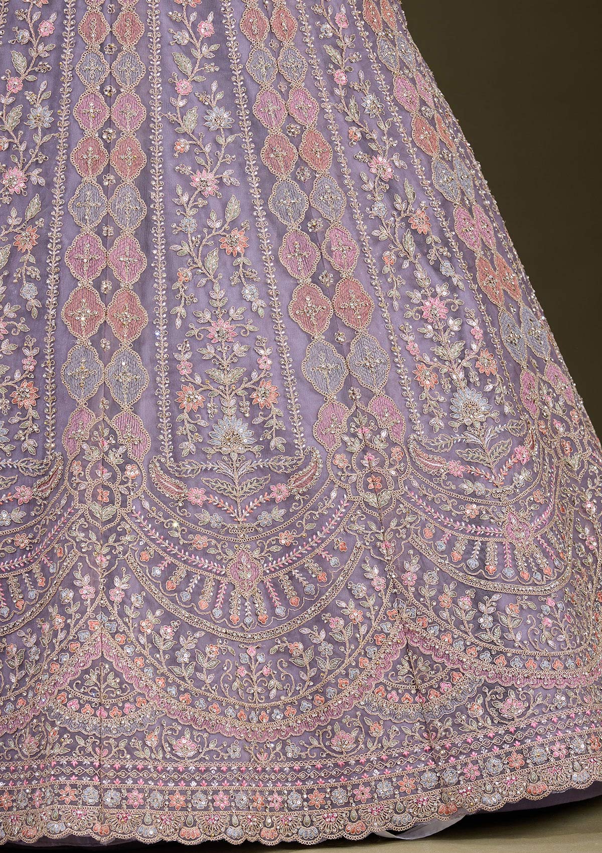 Lavender Cording Net Readymade Lehenga-Koskii