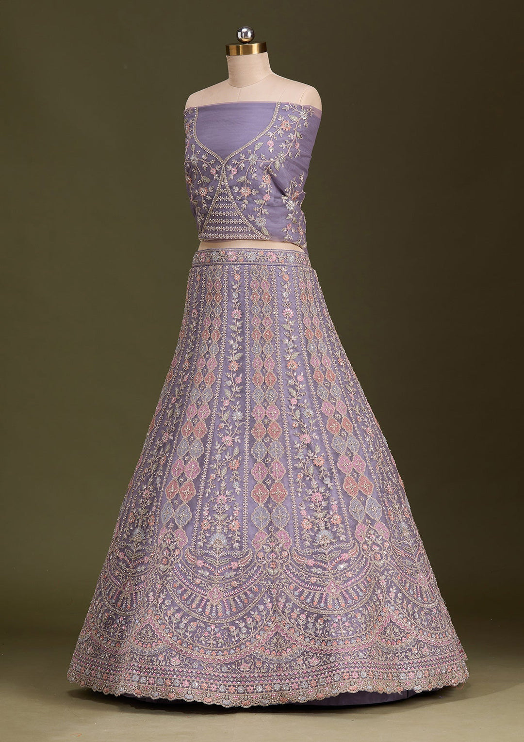 Lavender Cording Net Readymade Lehenga-Koskii