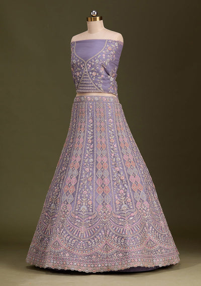 Lavender Cording Net Readymade Lehenga-Koskii