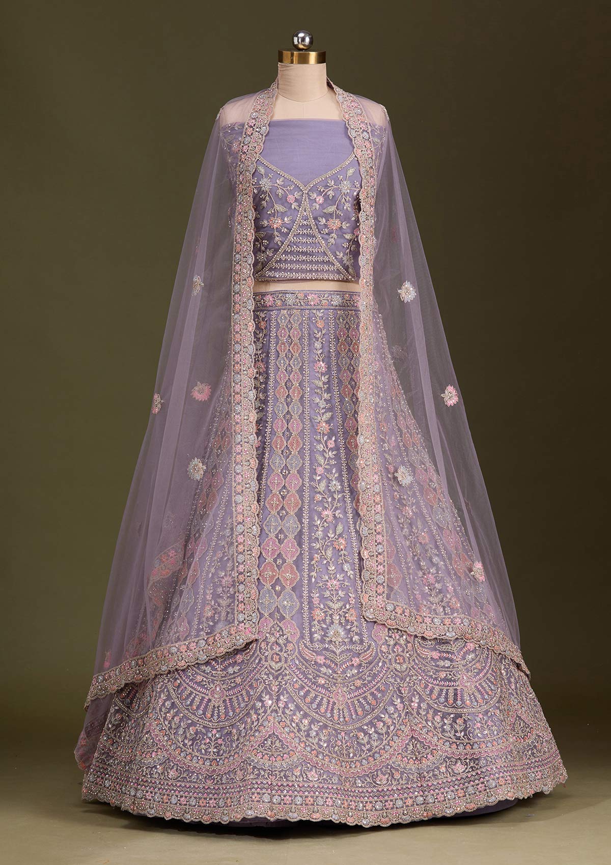 Lavender Cording Net Readymade Lehenga-Koskii