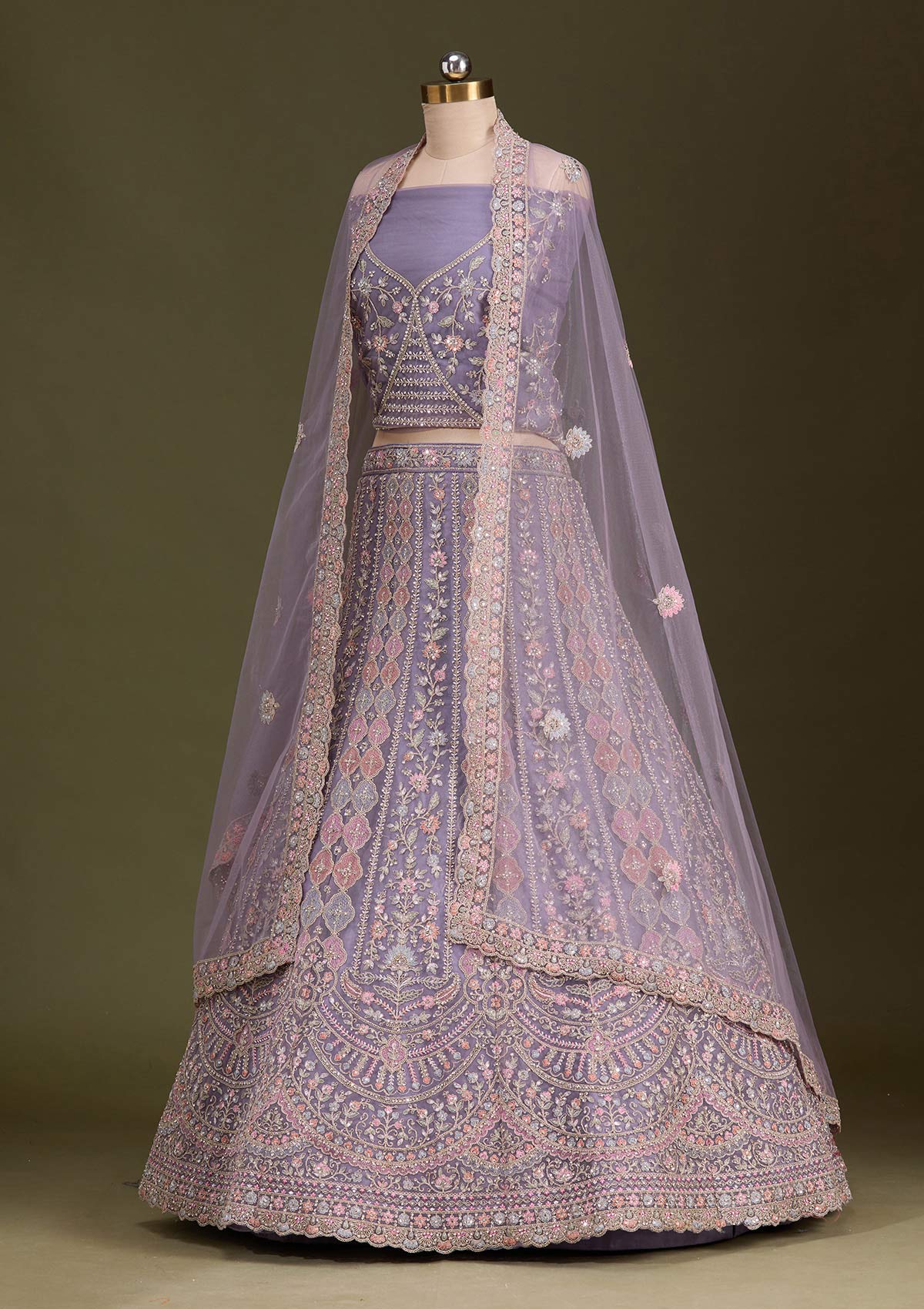 Lavender Cording Net Readymade Lehenga-Koskii