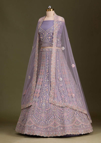Lavender Cording Net Readymade Lehenga-Koskii