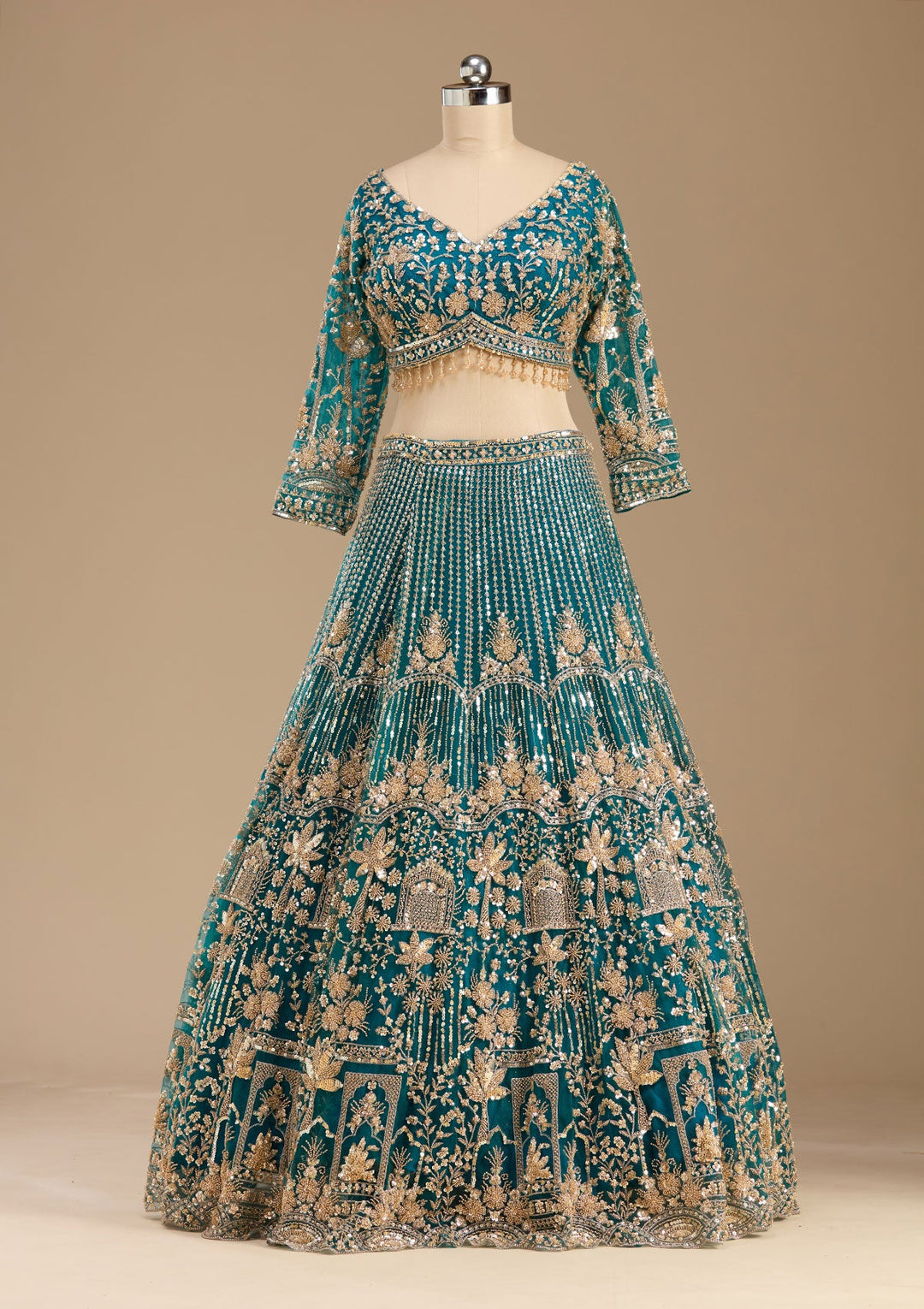 Peacock Blue Cutdana Net Readymade Lehenga-koskii