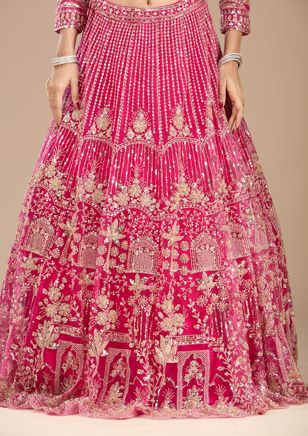 Rani Pink Cutdana Net Readymade Lehenga