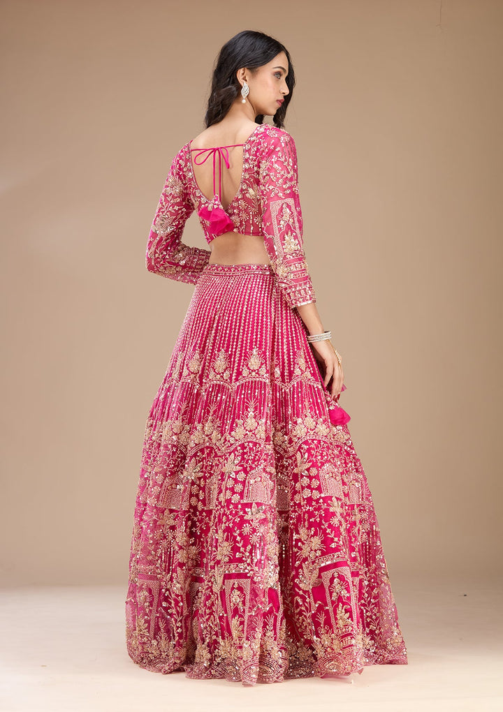 Rani Pink Cutdana Net Readymade Lehenga