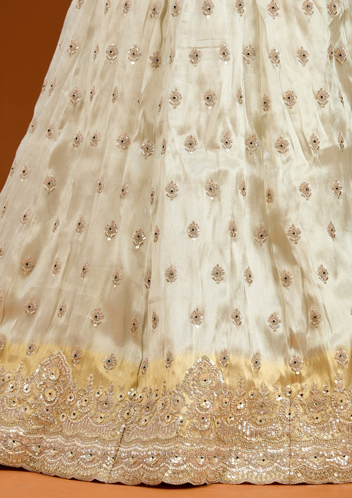 Cream Stonework (Gold) Tissue Readymade Lehenga