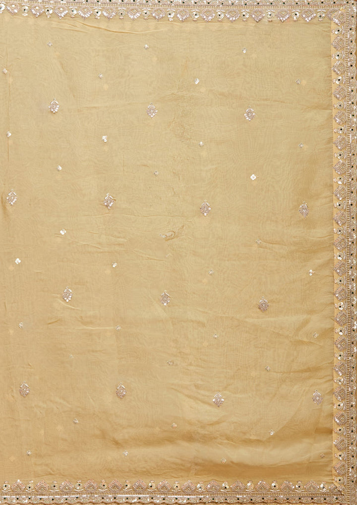 Cream Stonework (Gold) Tissue Readymade Lehenga