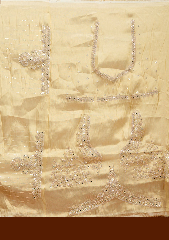 Cream Stonework (Gold) Tissue Readymade Lehenga