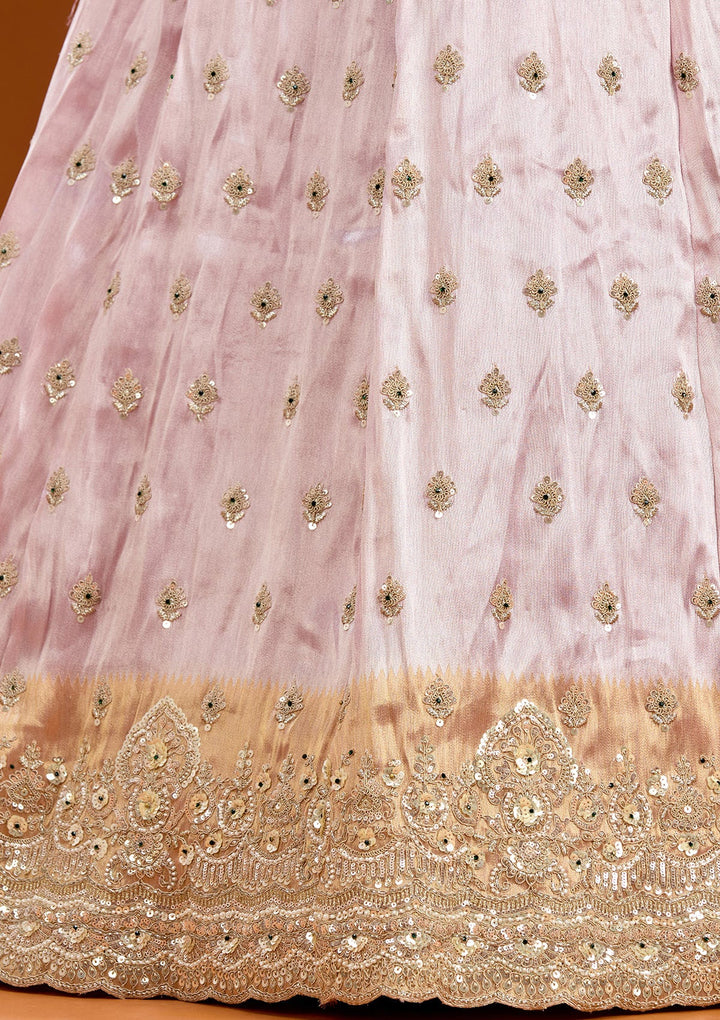 Onion Pink Stonework (Gold) Tissue Readymade Lehenga