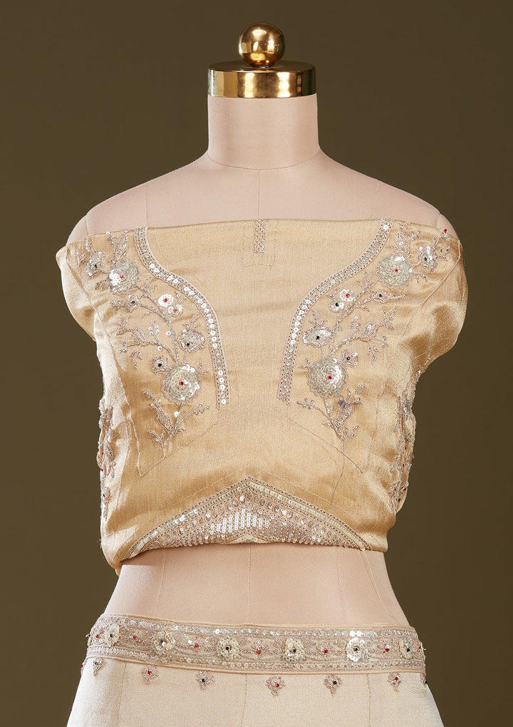 Beige Stonework (Gold) Tissue Readymade Lehenga