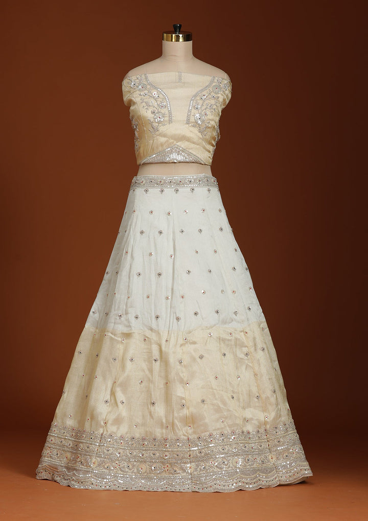 Cream Cording Tissue Readymade Lehenga-koskii