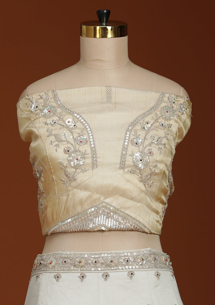 Cream Cording Tissue Semi-Stitched Lehenga