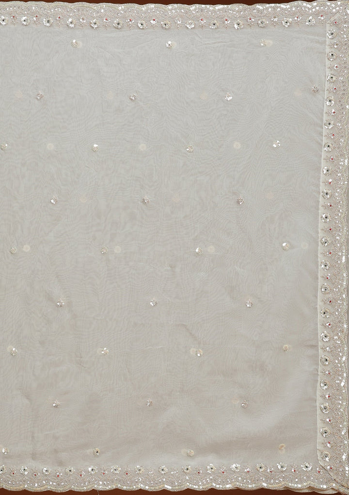 Cream Cording Tissue Readymade Lehenga-koskii