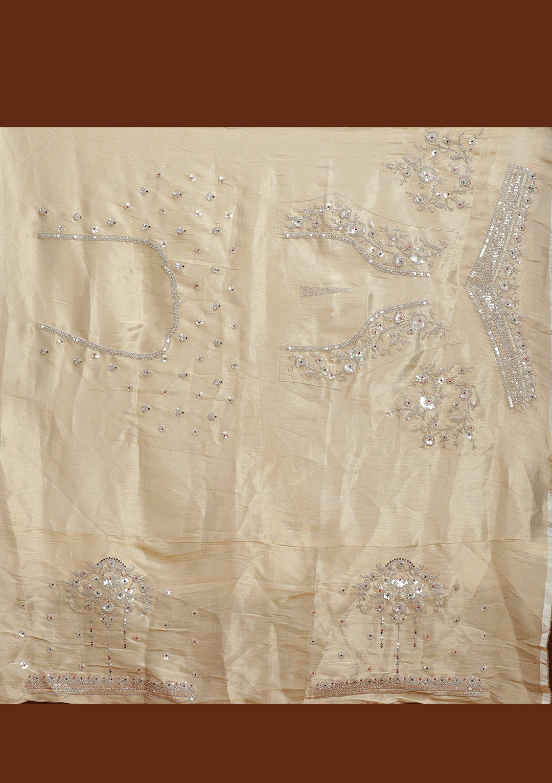 Cream Cording Tissue Semi-Stitched Lehenga