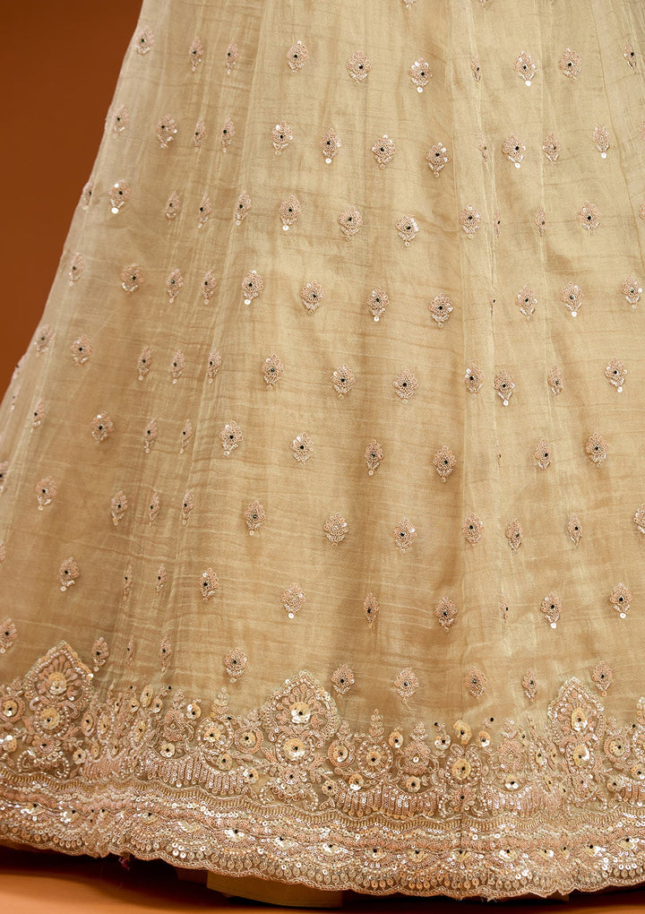 Beige Stonework (Gold) Tissue Readymade Lehenga